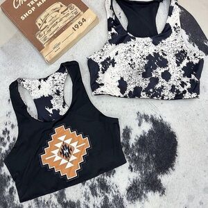 Cow print sports bra